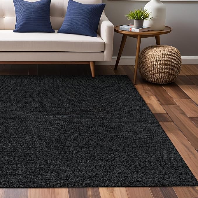Easy Jute Rugs 6x9 Dark Gray Color Living Room Indoor Outdoor Area Rug for Farmhouse Patio and Kitchen Rug High Traffic Washable Easy to Clean Solid Boho Woven Design Outside Carpet (6 x 9)