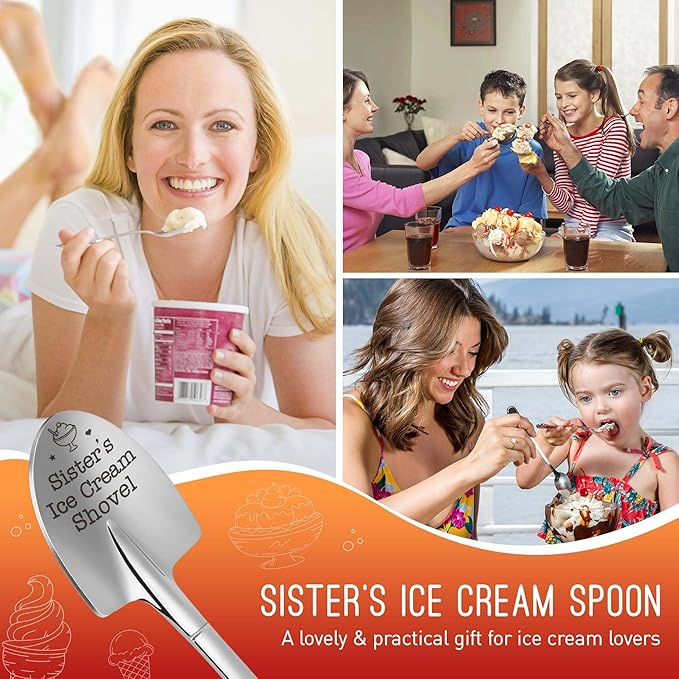 Funny Dads Ice Cream Shovel Gifts for Sister Mothers Day, Sisiter Birthday, Big Little Sister Best Sis Presents from Brother Sister Stainless Steel Spoon