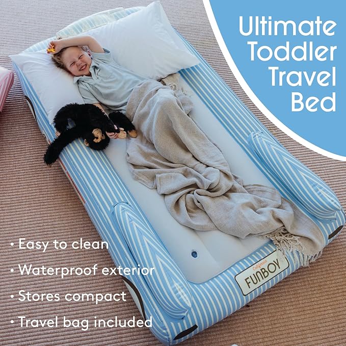 FUNBOY Kids Blue Inflatable Travel Bed & Mattress. Perfect for Sleepovers. Includes Carrying Case Storage Bag, Twin
