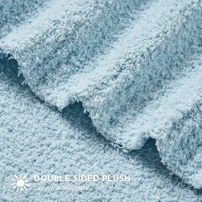 EVERGRACE Soft Plush Baby Blanket for Boys Girls, Double-Sided Fleece Fuzzy Toddler Nursery Blanket Lightweight Warm Cozy Throw Blanket for Baby Crib, Couch, Bed, Pearl Blue, 50"x60"