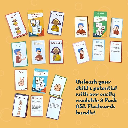 Hubble Bubble Kids American Sign Language Cards for Toddlers and Beginners - 180 ASL Flash Cards for Babies, Toddlers, Kids, ABC Flash Cards for Deaf Children Include Starter, Vocab, and Sight Words