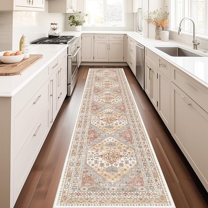 zesthome Washable Runner Rug 2.5x12 - Stain Resistant Entryway Rug,Ultra-Thin Kitchen Rugs, Anti Slip Backing Runner Rugs for Entrance Laundry Room Indoor Hallway (Orange,2.5'x12')