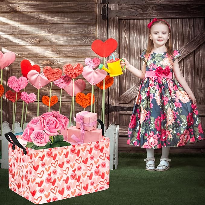 Rectangle Heart Partten Kids Gift Storage Basket Home Shelf Storage Basket Organizer Box Clothes Laundry Hamper Toys Nursery Basket Baby Laundry Basket with Handles