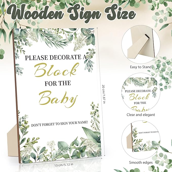 72PCS Baby Shower Games Kit with Blank Wooden Blocks, Acrylic Paint Marker, Wooden Box and Sign, Blocks Suitable for Baby Shower, Gender Reveals Party, Birthday