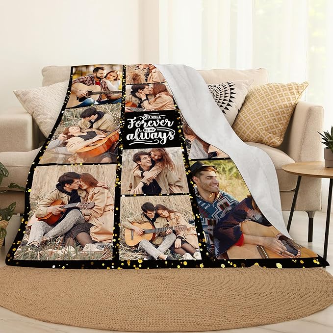 Custom Photo Blanket, Personalized for Couple, Boyfriend & Girlfriend - Perfect for Christmas & Birthday Gifts