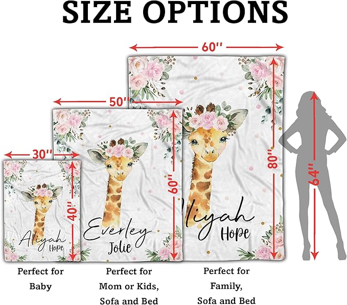 Arteaga Personalized Baby Blanket for Girls, Customized Giraffe Baby Blanket for Newborn