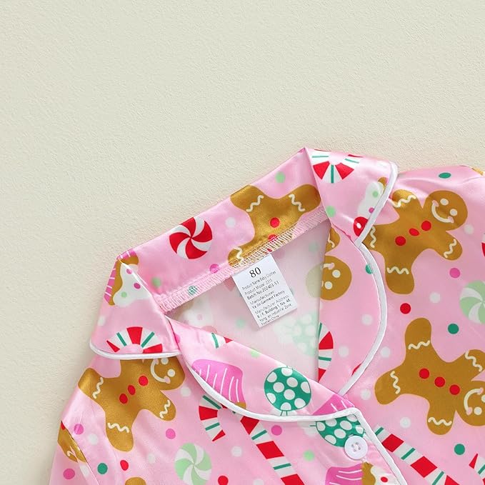 Toddler Kids Baby Girl Solid Pjs Ruffle Long Sleeve Button Shirt Top and Pants Cotton 2Piece Pajamas Set