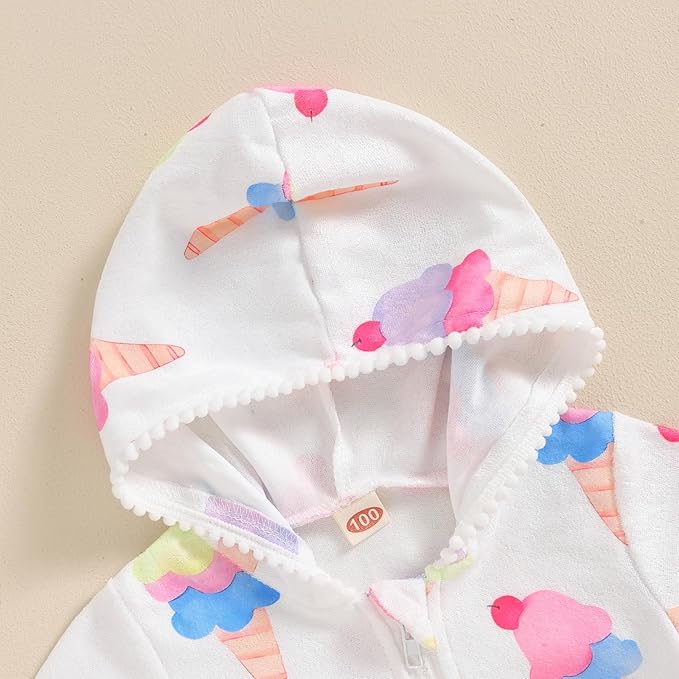 Girls Hooded Zip Terry Coverups Swimsuit Kids Baby Girl Floral Print Short Sleeve Swim Cover-Up Swimwear