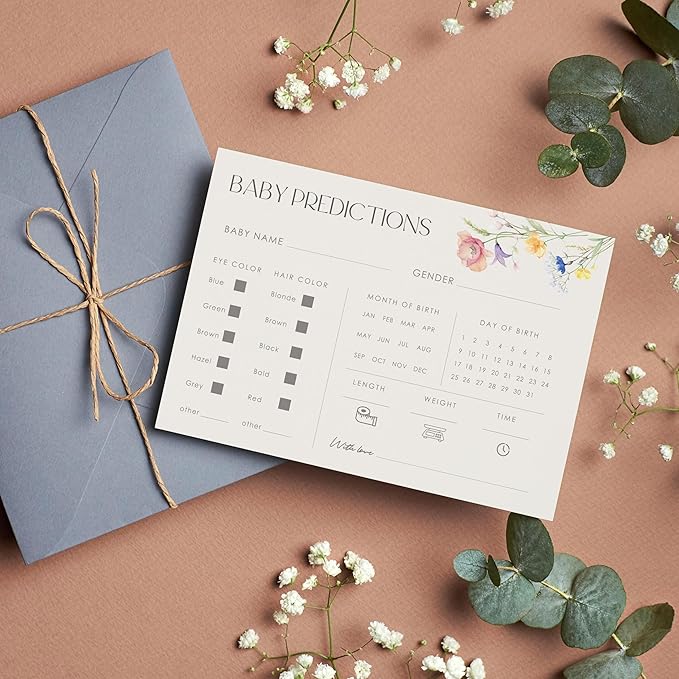 Advice For New Parents Baby Shower, Baby Predictions & Advice Cards For Baby Shower Games Activities, Wishes for Baby, 25 Double-Sided Thick Cards – Flower A08