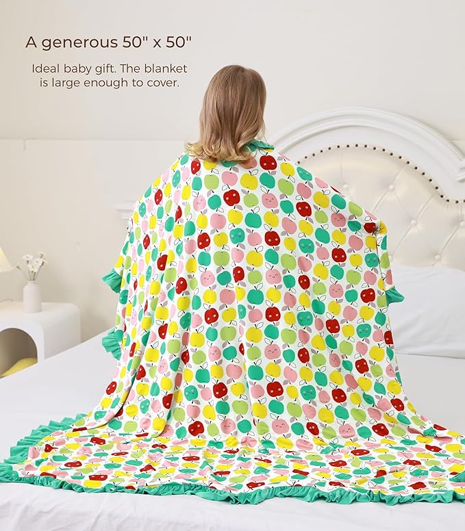 Premium Baby Blanket for Girls, Stretchy Quilt, Soft Crib Bedding for Newborn Baby and Toddler, Ruffle Nursery Blanket for Kids, Viscose Made from Bamboo, 50''x50'' Apple One Size