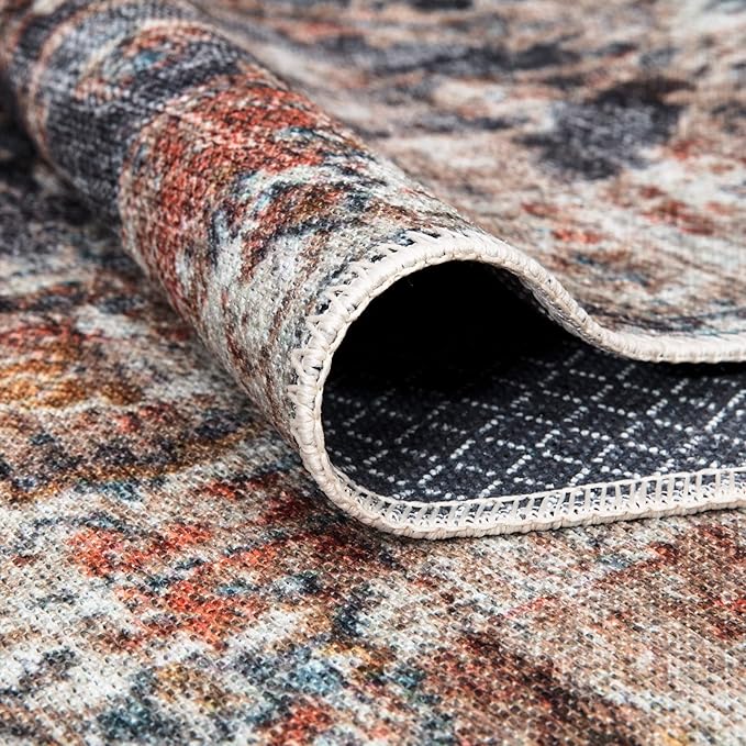 Bloom Rugs Washable Non-Slip 7 ft Runner - Orange/Black Traditional Runner for Entryway, Hallway, Bathroom, and Kitchen - Exact Size: 2.5' x 7'