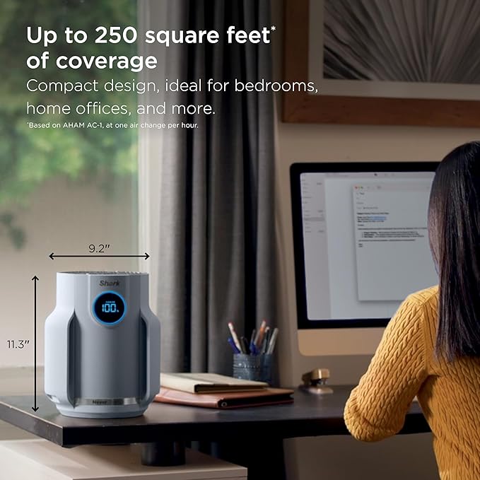 Shark NeverChange Air Purifier Compact Pro with Long-lasting HEPA Exceeding Filtration, For Pet Dander, Dust, Smoke, Allergens, Up to 250 sq. ft. for Bedroom, Home Office, Dorm, HP071BRN (2025)