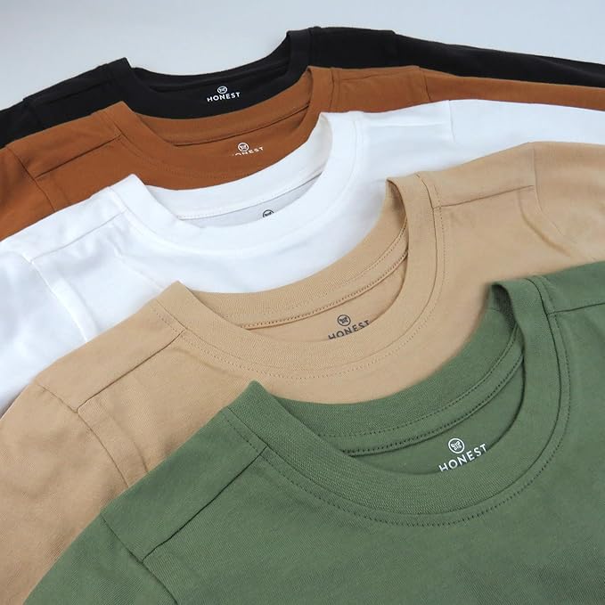 HonestBaby 5-Pack Long Sleeve T Shirts 100% Organic Cotton for Toddler, Little Kids Boys, Girls