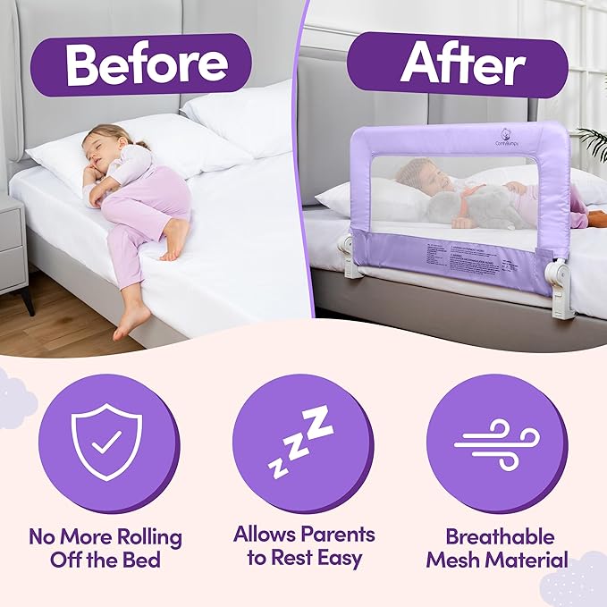 ComfyBumpy 1-Pack Bed Rail for Toddlers 35.5" L x 19.5" H | Toddler Bed Rails for Twin, Full & Toddler Bed Size | Swing Down Bed Rail Guard | Baby Bed Side Rail for Kids | Purple