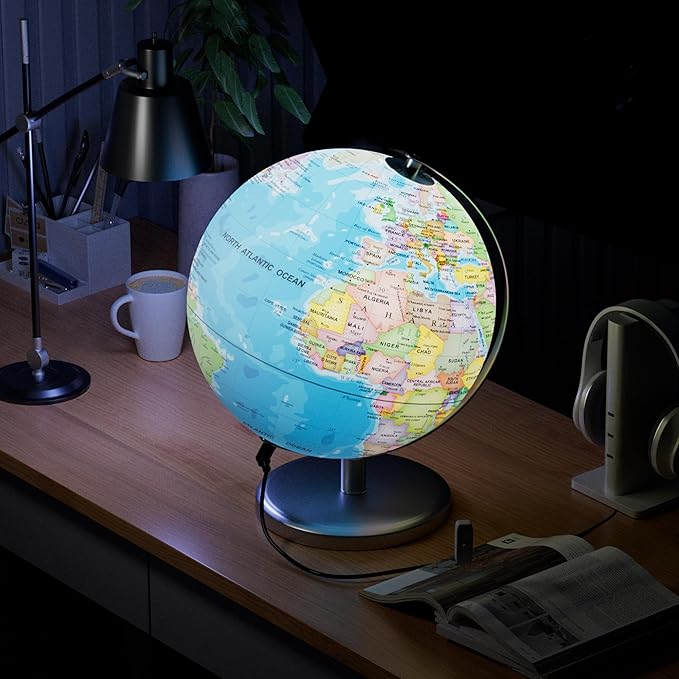 SOUNDANCE 13 Inch World Globe with Stable Heavy Metal Base, Educational Globe for Kids Learning, Large Globes Lamp with Colorful HD World Map Details, LED