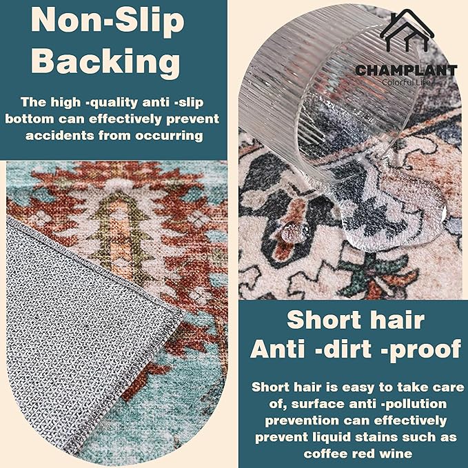 Area Rug 6'x9' Black-Purple Khaki Washable Vintage Traditional Floor Cover Thin Retro Kitchen Indoor Distressed Non Slip Carpet for Living Room Bedroom Dining Room