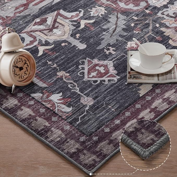 Ciicool Area Rug 5x7ft Washable Rugs for Living Room Non-Slip Indoor Rugs Large Low-Pile Mat Floor Carpet Vintage Rug for Bedroom Dinning Foyer Decor