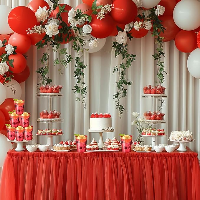 supernal 100 Pcs Red Plastic Cups - 10 Oz Clear Disposable Cups with Gold Trim,Clear Red Plastic Cocktail Glasses Perfect for Weddings,Birthday,Parties & Elegant Events,Disposable Party Cup
