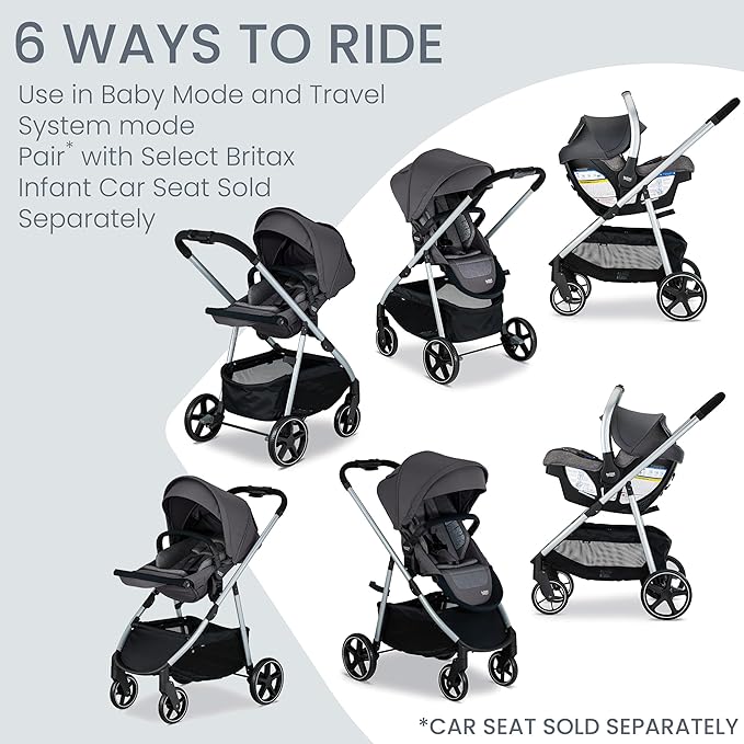Britax Grove™ Modular Stroller, Lightweight Stroller with CozyFit™ Insert and Bumper Bar, 6 Ways to Ride, SafeWash, Pindot Stone