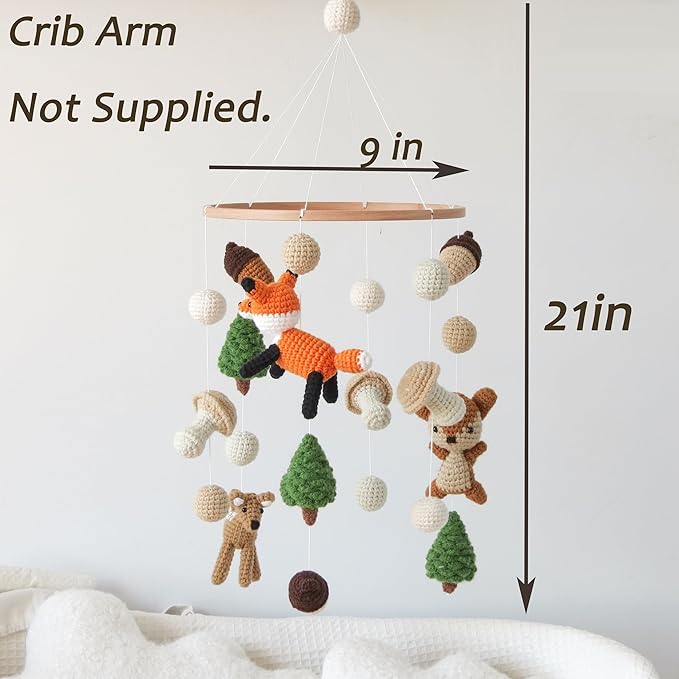 Woodland Mobile for Crib Forest Baby Crib Mobile for Boys Girls Crocheted Animals Baby Mobile for Crib