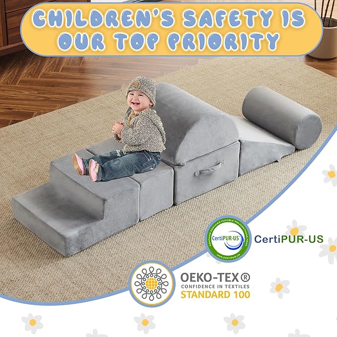 jela Kids Foam Climbing Blocks 6Pcs Soft Play Equipment Soft Velvet, Toddler Climbing Toys Indoor Soft Play Climbing for Toddlers, Lightweight Climbing Blocks for Babies, Climb and Crawl Foam Playset