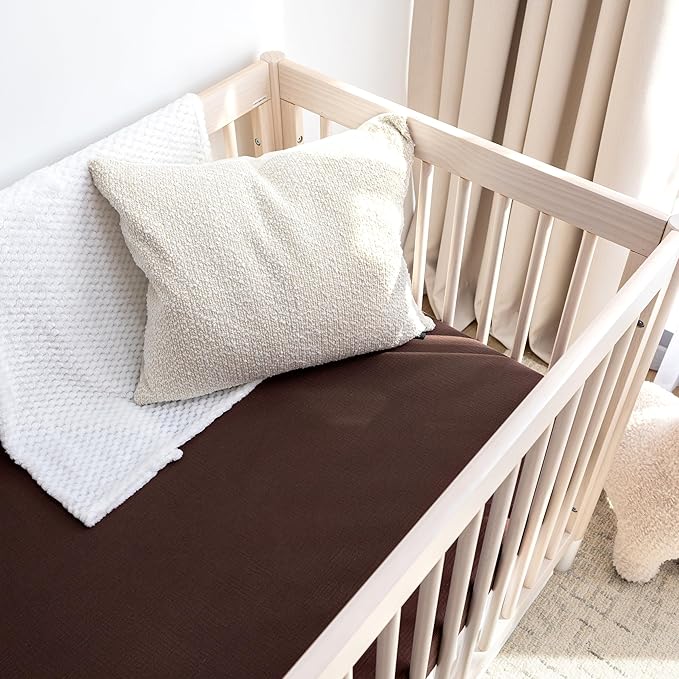 Muslin Crib Sheets, 100% Organic Cotton, Breathable and Ultra-Soft, Standard Crib Sheet Mattress (28"x 52") for Girls and Boys, Neutral Fitted Baby Crib Sheet (Dark Brown)