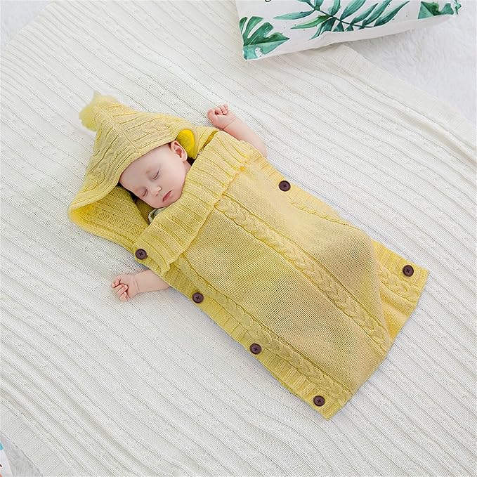 XMWEALTHY Newborn Baby Wrap Swaddle Blanket Knit Sleeping Bag Receiving Blankets Stroller Wrap for Baby (Turmeric) (0-6 Month)
