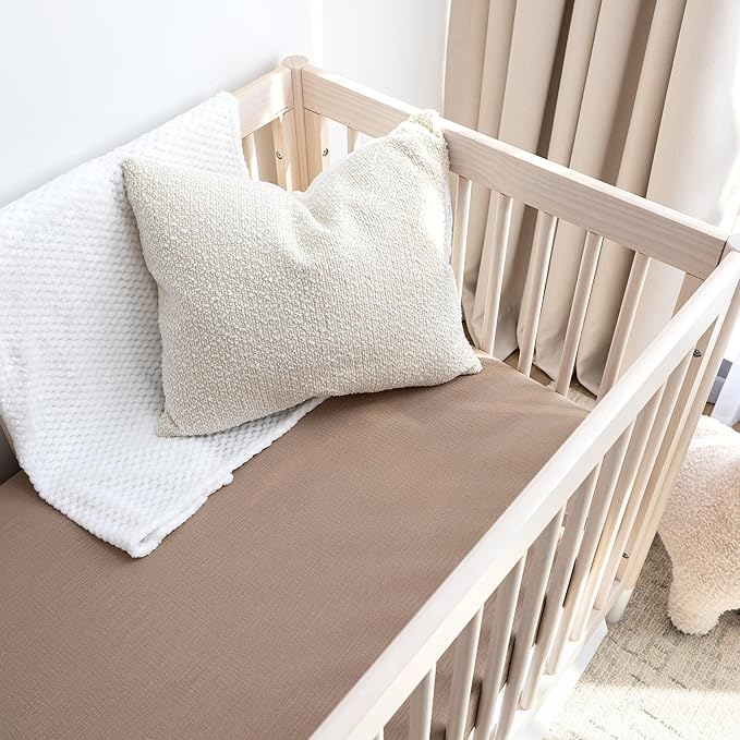 Muslin Crib Sheets, 100% Organic Cotton, Breathable and Ultra-Soft, Standard Crib Sheet Mattress (28"x 52") for Girls and Boys, Neutral Fitted Baby Crib Sheet (Tan)