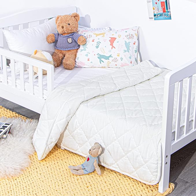 NTBAY Down Alternative Oversized Toddler Comforter, Super Soft and Warm Solid Color Baby Crib Quilted Blanket, 43x60 inches, White