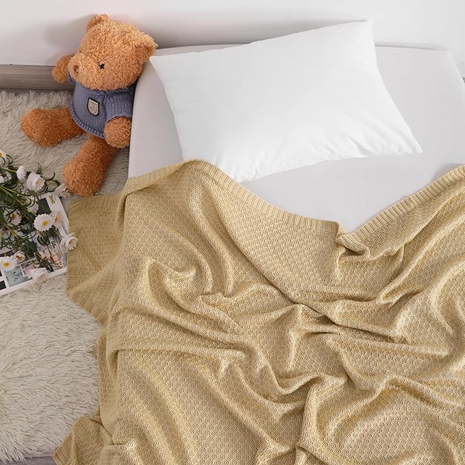 NTBAY Cable Knit Cooling Toddler Blanket, Soft and Breathable Baby Blanket 30x40 Inches Made from Rayon Derived from Bamboo for Crib, Stroller, Nursery, Khaki