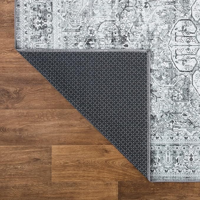 Bloom Rugs Washable Non-Slip 7 ft Runner - Gray/Charcoal Traditional Medallion Runner for Entryway, Hallway, Bathroom, and Kitchen - Exact Size: 2.5' x 7'
