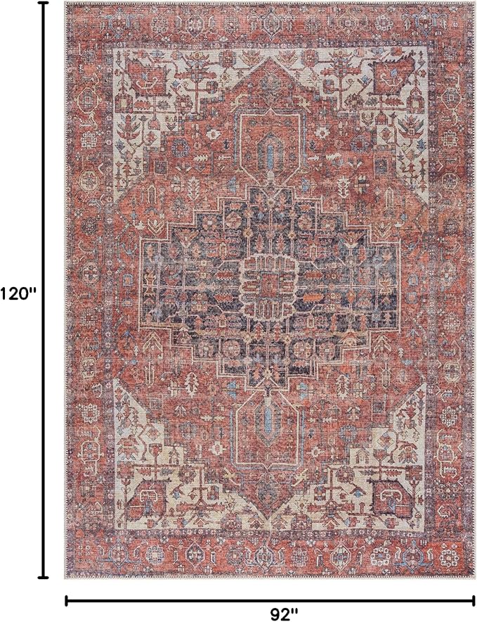 Bloom Rugs Washable 8' x 10' Rug - Red/Orange/Beige Traditional Area Rug for Living Room, Bedroom, Dining Room, and Kitchen - Exact Size: 8' x 10'