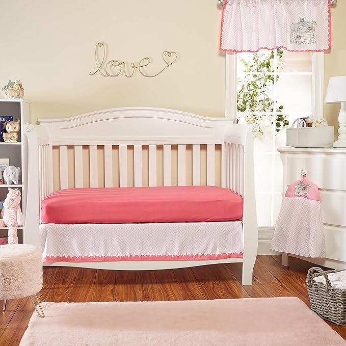 Precious Moments Noah’s Ark Fitted Crib Sheet 2 Pack for Baby Girl by Everyday Kids; 1 Animals on the Ark Printed Crib Sheet and 1 Solid Bright Pink; Adorable Wildlife Elephants, Giraffes, Bears Print