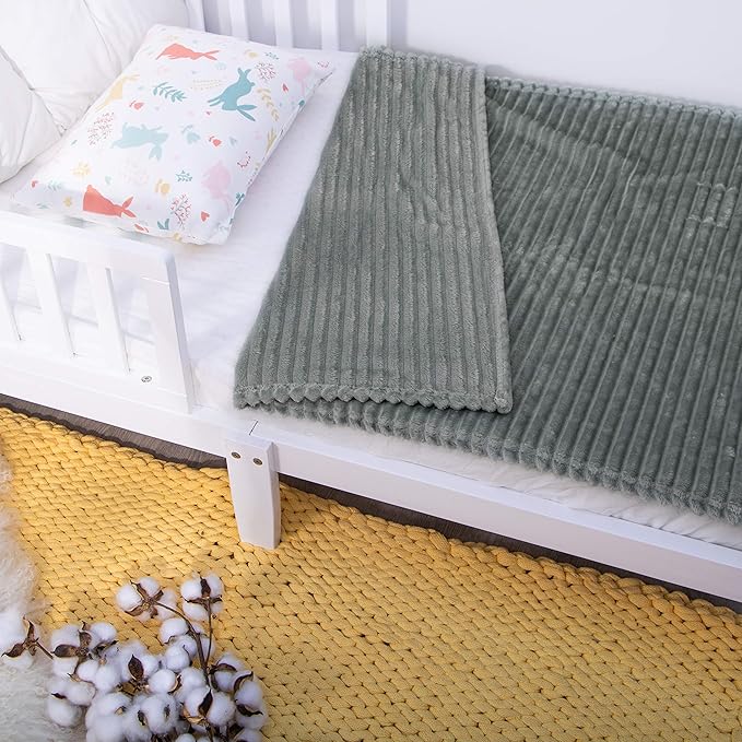 NTBAY Plush Flannel Oversized Baby Blanket, 50X60 Inches Soft and Warm Toddler Blanket with Striped Texture Nursery Bed Blanket for Stroller, Crib, Travel, Baby Gift, 50"x60", Grey
