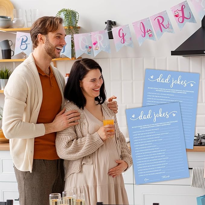EXW Dad Jokes Baby Shower Game Cards, Funny Baby Shower Games, Baby Shower Guessing Games,Blue Minimalism Game Cards, Party Supplies & Decorations, 30 Game Cards & 1 Answer Card -B06