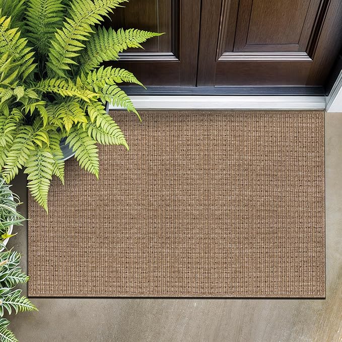 Beverly Rug Easy Jute Natural Entry Rug 2x3 Solid Washable Durable Outdoor Indoor Area Rugs for Living Dining Room Patio Office Stain Resistant Non Shedding Casual Indoor Outside Carpet 2 x 3 Natural