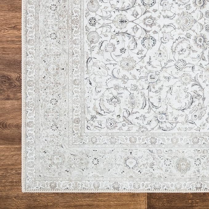 Bloom Rugs Washable Non-Slip 7 ft Runner - Beige/Off White Traditional Bordered Runner for Entryway, Hallway, Bathroom, and Kitchen - Exact Size: 2.5' x 7'