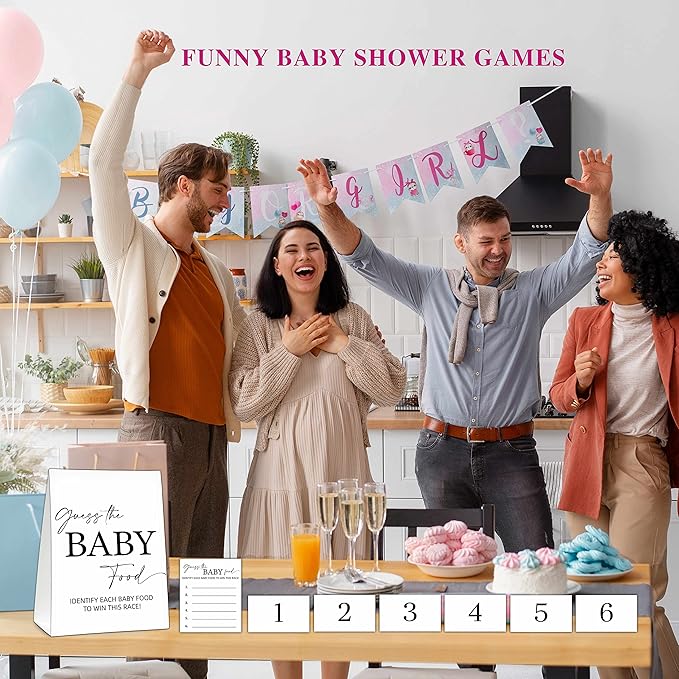 Guess The Baby Food Game, Modern Black and White Baby Shower Game Card Set, Minimalist Boy Girl Gender Neutral Baby Shower Supplies-B04