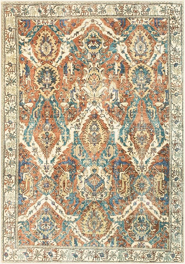 Keen Home Design 6x9 Rug - Machine Washable Area Rug with Non-Slip Backing, Ideal for Living Room, Dining Room, Bedroom - Vintage, Easy Clean, Durable, Low Pile Rug - (6' x 9')