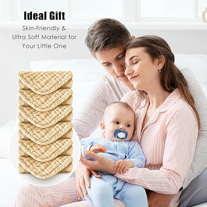 MOON PARK Baby Washcloths, 12 Pack - 12x12 Inches, Small Burp Cloths and Baby Wipes - 100% Cotton Muslin Ultra Soft for Newborn, Infant and Toddlers - Brown
