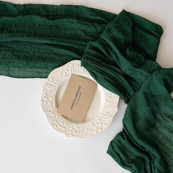 3pcs Emerald Green Cheesecloth Table Runner Gauze 120 Inch 10 FT Rustic Boho Cheese Cloth Runner for Wedding Baby Shower Bridal Shower Birthday Party Long Sheer Home Decorations