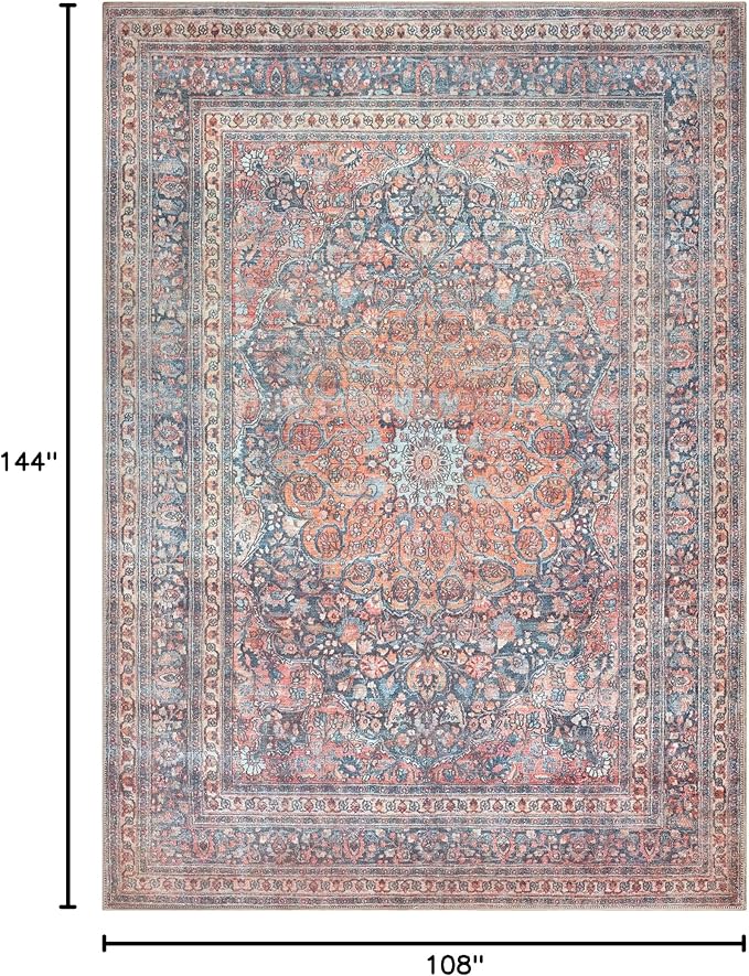 Bloom Rugs Washable Non-Slip 9' x 12' Rug - Multicolor Traditional Medallion Area Rug for Living Room, Bedroom, Dining Room, and Kitchen - Exact Size: 9' x 12'
