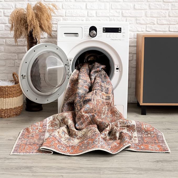 Bloom Rugs Washable 7 ft Runner - Red/Orange/Beige Traditional Runner for Entryway, Hallway, Bathroom, and Kitchen - Exact Size: 2.5' x 7'
