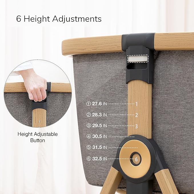 Maydolly Baby Bassinet & Bedside Sleeper, 3 in 1 Rocking Bassinet with Mattress & Sheet, Adjustable Height, Removable Breathable Cover, Easy Folding Infant Crib (Grey)