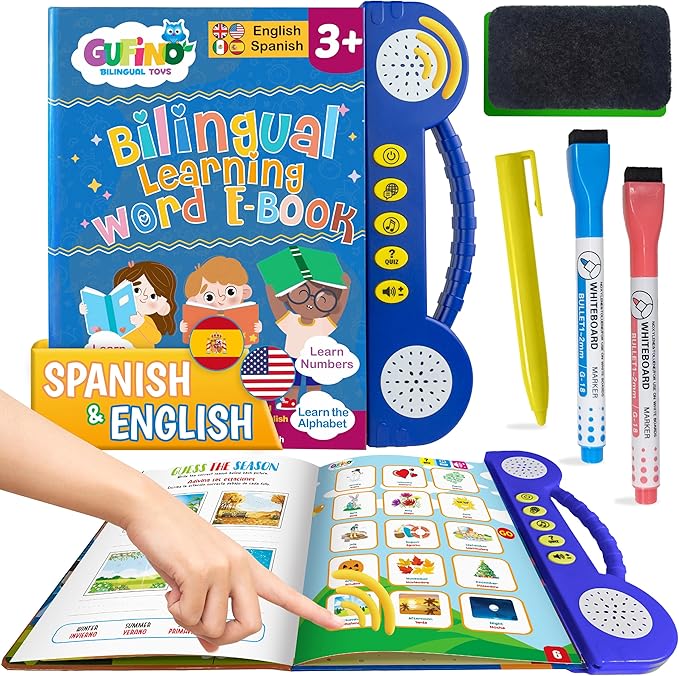 Gufino Spanish Learning for Kids: ABC Learning for Toddlers, Busy Book, Speech Therapy, Alphabet Sound Book, Preschool Learning Activities, Letter Tracing, English & Spanish, Learn Spanish for Kids