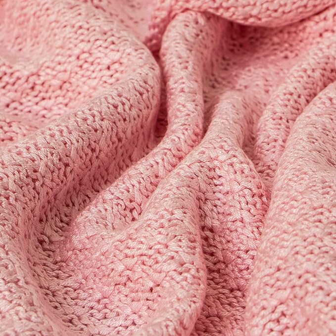 NTBAY Cable Knit Cooling Toddler Blanket, Soft and Breathable Baby Blanket 30x40 Inches Made from Rayon Derived from Bamboo for Crib, Stroller, Nursery, Pink