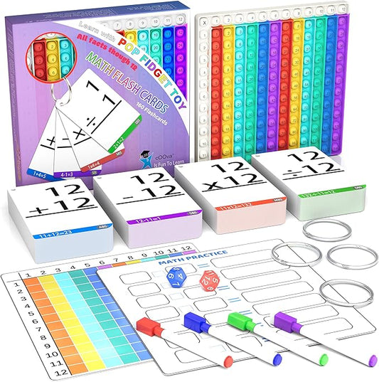 Math Games for Kids - Flash Cards for Kids - Pop it Practice with Addition, Subtraction, Multiplication & Division - Ideal for Math Learning and Skill Building.