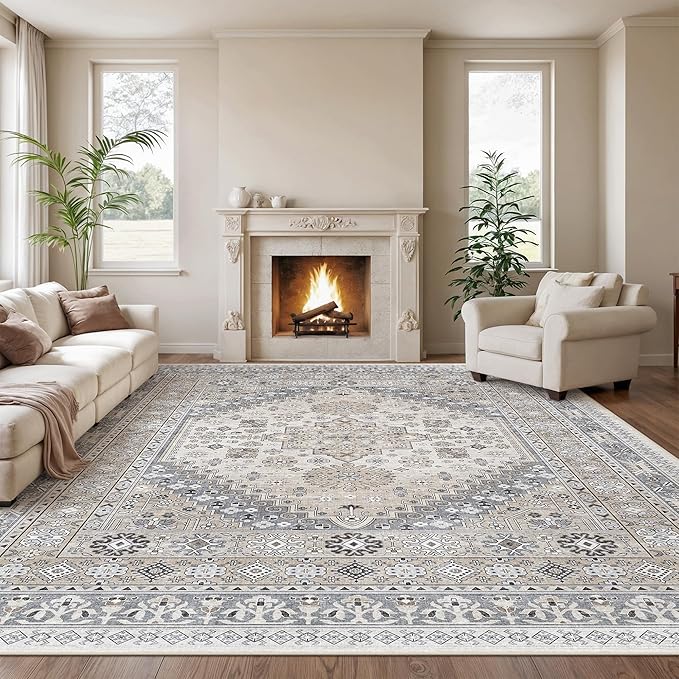 zesthome 10x14 Area Rugs,Stain Resistant Washable Rug,Ultra-Thin Rugs for Living Room,Bedroom,Non-Slip Backing Home Decor Large Area Rug (Beige,10'x14')