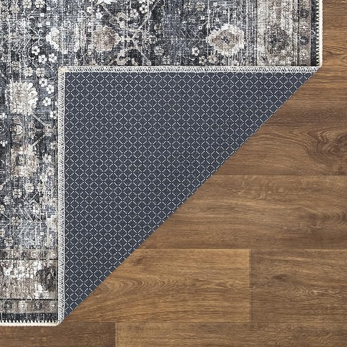 Bloom Rugs Washable Non-Slip 2' x 3' Rug - Black/Brown Traditional Oriental Area Rug for Living Room, Bedroom, Dining Room, and Kitchen - Exact Size: 2' x 3'
