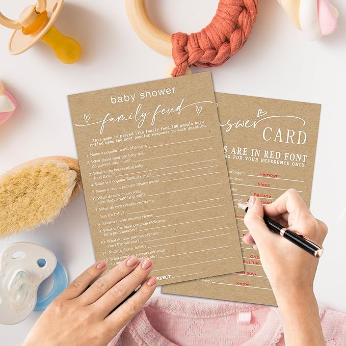 Baby Shower Game Cards - Set of 30 Family Feud - Double Sided Print - Baby Announcement Gender Reveal Game Card - Party Activities Supplies
